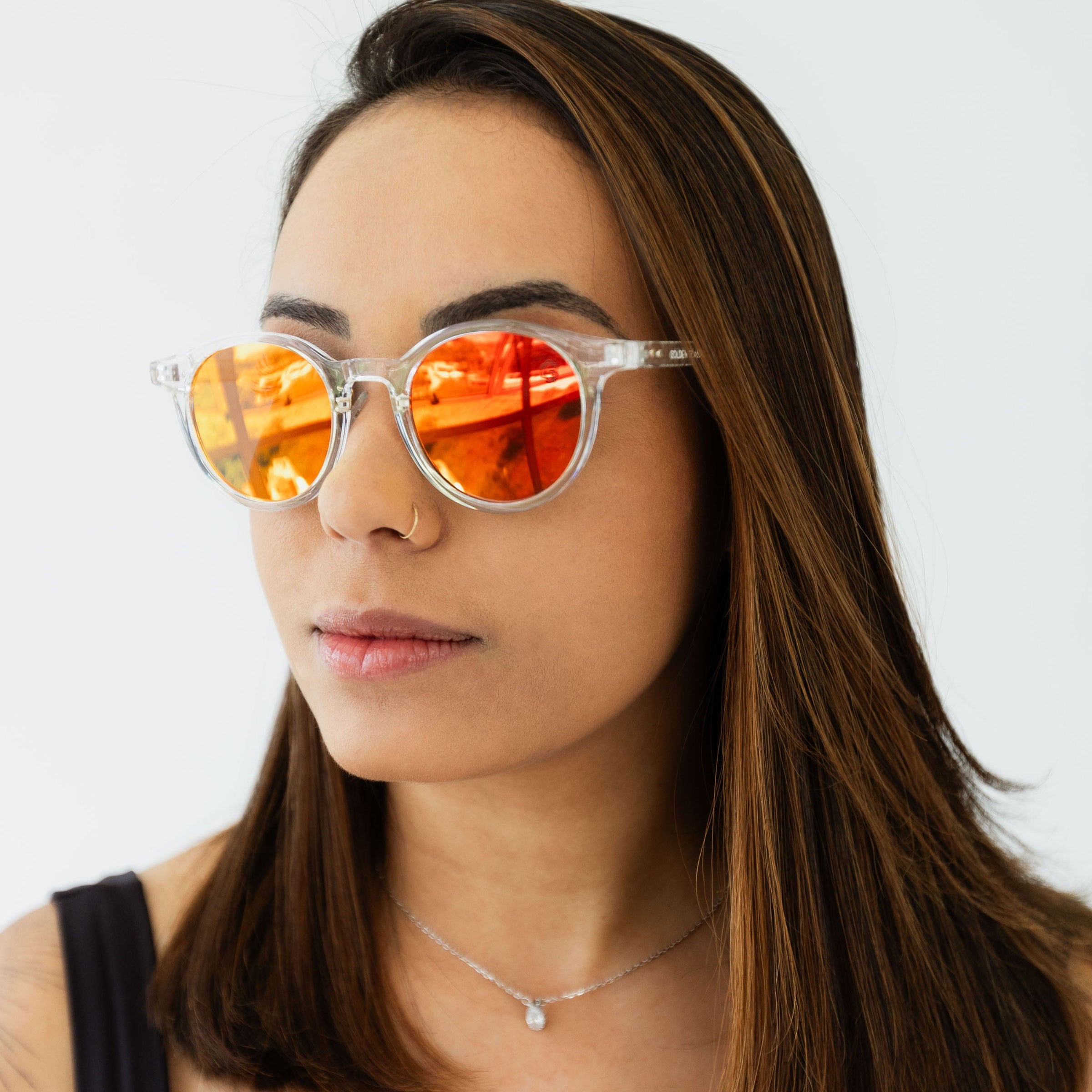 Óculos de Sol Unissex Espelhado Transparente e Vermelho