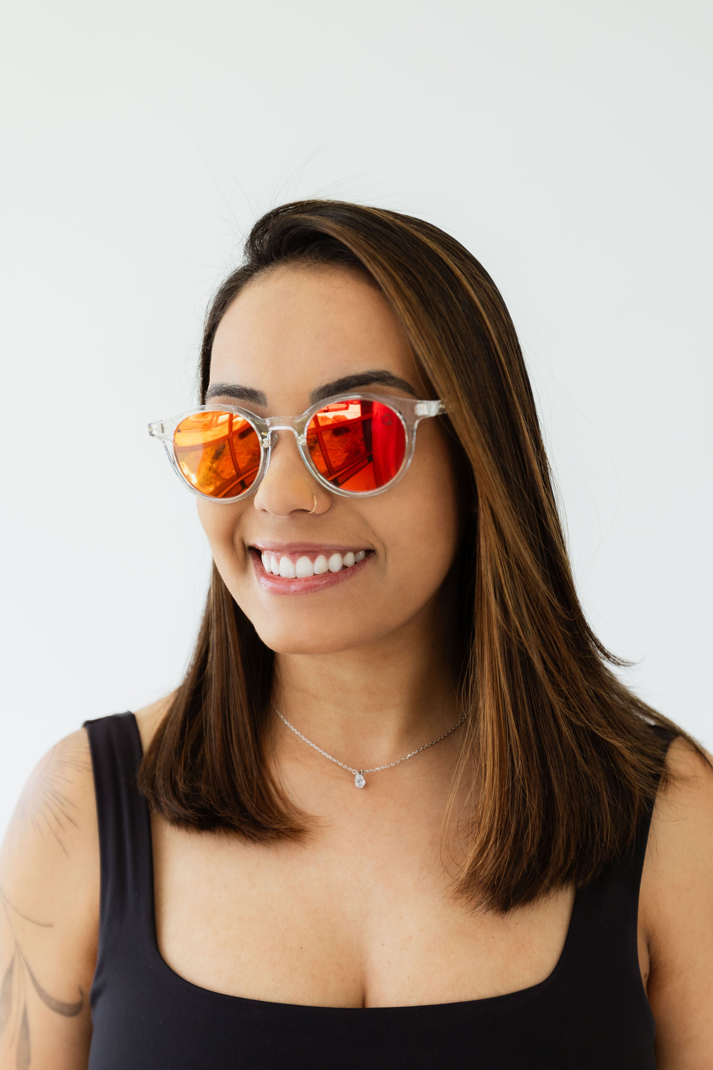 Óculos de Sol Unissex Espelhado Transparente e Vermelho